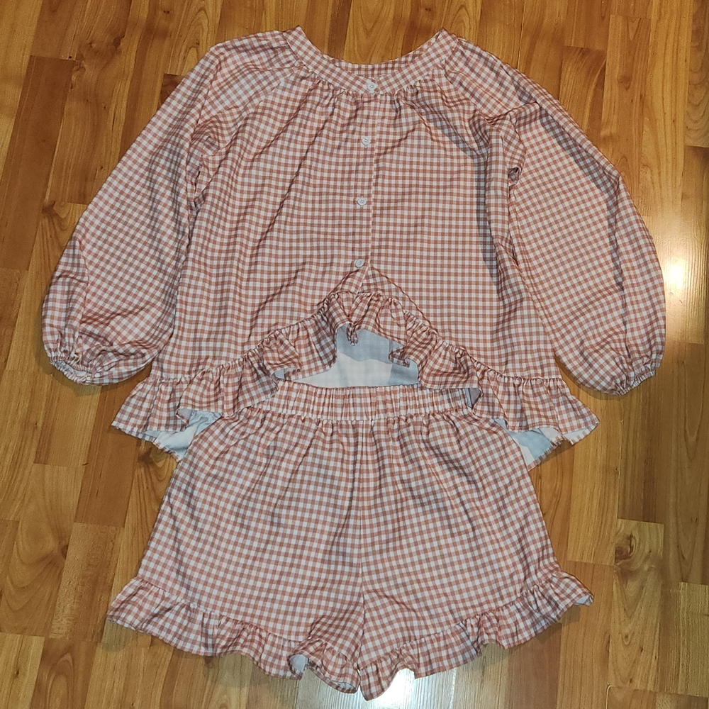 Gingham Ruffle Pajama Set - Pink